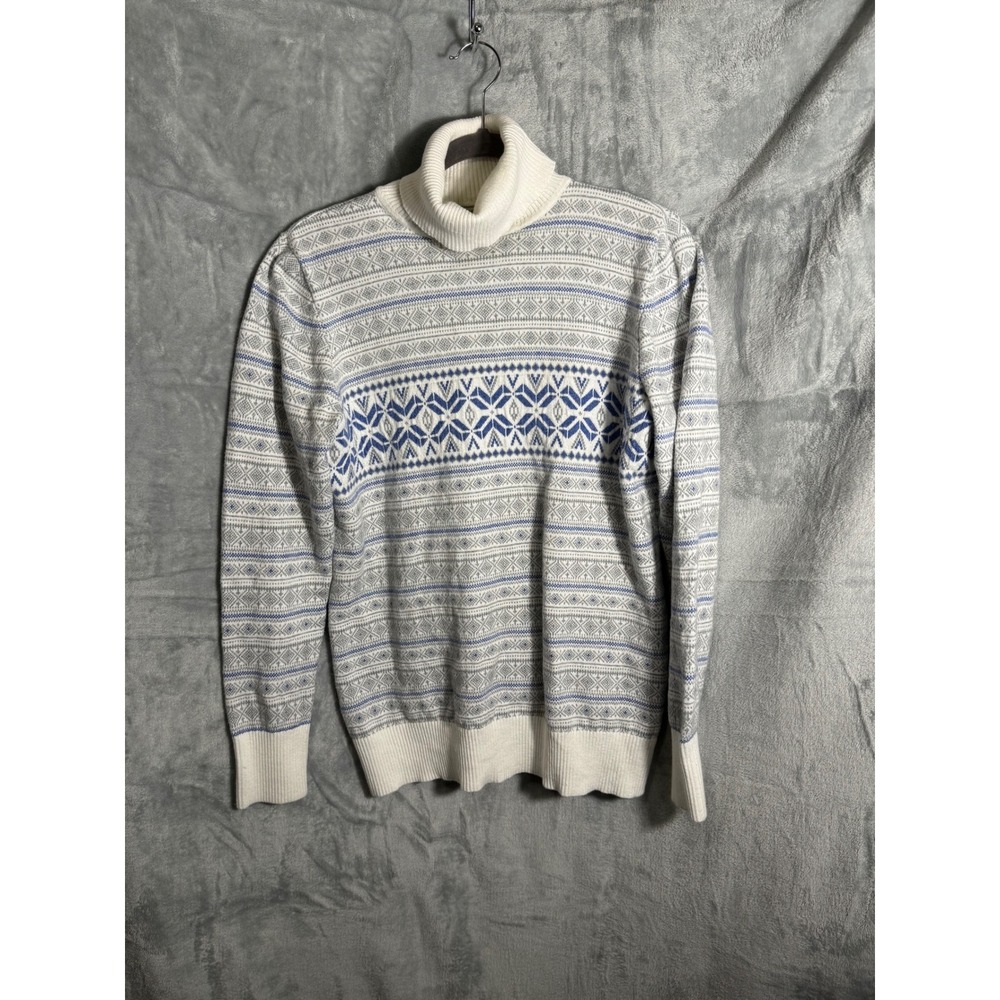 LL Bean Fair Isle Snowflake cashmere blend turtleneck Sweater women's Large